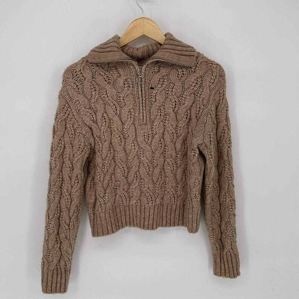 Sincerely Jules Cable Knit‎ Quarter Zip Pullover Tan S